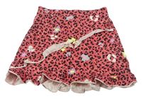 Růžovo-černobarevná sukně s volánky a leopardím vzorem Hema
