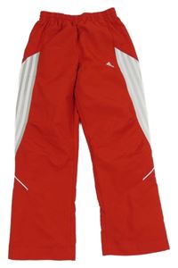 Červeno-šedo-bílé šusťákové sportovní kalhoty s pruhy Adidas