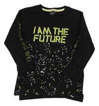 Černo-zelené triko s fleky a nápisem Primark