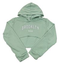 Zelená crop mikina s nápisem a kapucí 