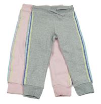 Nové - 2set - 2x tepláky s barevnými pruhy - šedé + růžové F&F