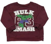 Vínová mikina s nápisy a Hulkem Marvel