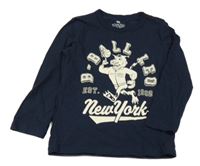 Tmavomodré triko s tygrem a nápisy H&M