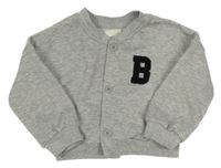 Šedá melírovaná propínací crop mikina s písmenem 