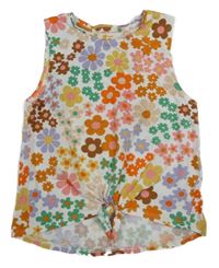 Bílo-barevný květovaný crop top s uzlem H&M