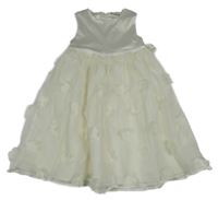 Smetanové saténovo-tylové slavnostní šaty s 3D květy Topolino