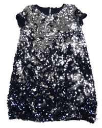 Tmavomodro-stříbrné šaty s flitry Little kids