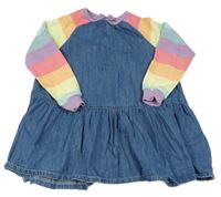 Modro-barevné riflové šaty s teplákovými pruhovanými rukávy Next