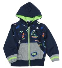 Tmavomdoro-šedá propínací mikina s diny a kapucí 