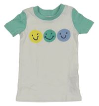 Bílo-tyrkysové tričko se smajlíky Primark
