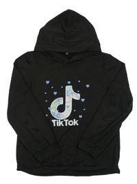 Černá mikina s potiskem a kapucí - TikTok