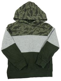Khaki-šedo-zelená mikina s diny a kapucí H&M