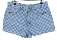 Dámské modro-světlemodré kostkované riflové kraťasy Stradivarius