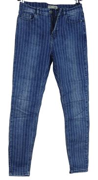 Dámské modro-bílé proužkované skinny rifle Denim 
