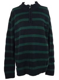 Pánský tmavomodro-zelený pruhovaný svetr Pierre Cardin el. 3XL