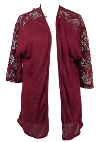 Dámský vínový úpletový cardigán s krajkou Klass 