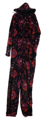 Dámská tmavomodrá plyšová kombinéza s květy a kapucí Decoy 