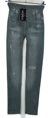 Nové - Dámské šedé legíny riflového vzhledu 