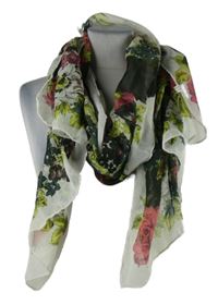 Dámská bílo-barevná květovaná šála 