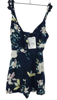 Nové - Dámský tmavomodrý květovaný letní overal Pull&Bear 