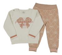 2set- bílý svetr s mašlí a nápisem+ růžové kárované kalhoty River Island