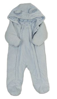 Světlemodrá sametová žebrovaná zateplená kombinéza s kapucí Matalan