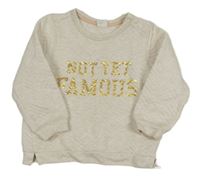 Bílo-růžová melírovaná prošívaná mikina s nápisem H&M
