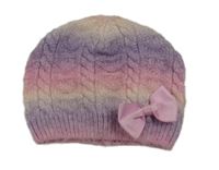 Fialovo-růžovo-béžová čepice s mašlí Monsoon vel.98-116