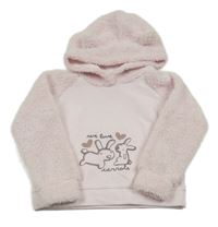 Světlerůžová mikina s králíčky, chlupatými rukávy s kapucí 