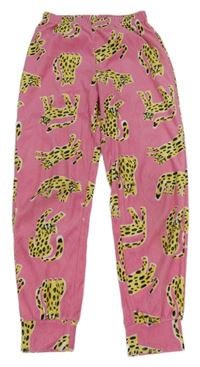 Růžové sametové kalhoty s leopardy TU