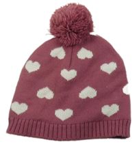 Vínová čepice se srdíčky a bambulí zn.ERgee