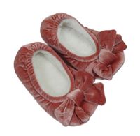 Růžové plyšové bačkory s mašlí vel.23