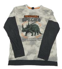 Béžovo-šedé triko s dinem a nápisem Y.F.K.