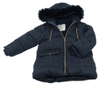 Tmavomodrá puntíkatá šusťáková zimní bunda s kapucí George