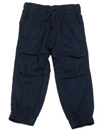 Tmavomodré plátěné cuff kalhoty H&M