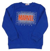 Modrá mikina s červeným nápisem Marvel 