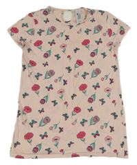 Světlerůžové tričko s motýlky a květinami C&A