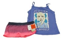 2set - Fialové tílko s Elsou + růžové pruhované kalhotky