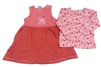 2set - Růžové srdíčkované triko + tmavorůžové šaty s medvídkem Berti 