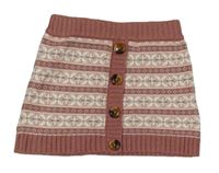 Růžovo-bílá vzorovaná pletená sukně s knoflíky 