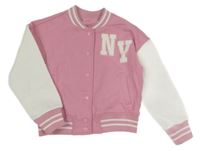 Růžovo-bílá baseballová mikina s písmeny Matalan