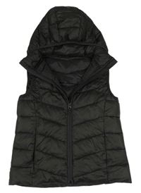 Černá prošívaná šusťáková zateplená bunda s odepínací kapucí H&M