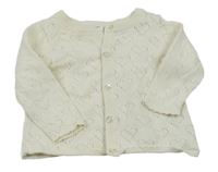 Smetanový propínací svetr s perforovanými srdíčky Topomini