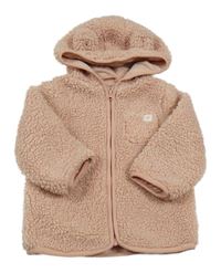 Světlerůžová huňatá podšitá bunda s medvídkem a kapucí Matalan