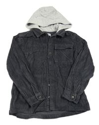 Tmavošedá manšestrová košilová bunda s kapucí Matalan