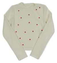 Bílé žebrované crop triko se srdíčky 