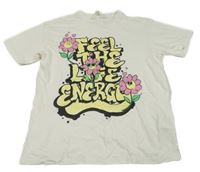 Bílé tričko s kytičkami a nápisem H&M