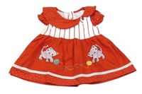 Červeno-bílé pruhovano/puntíkaté bavlněné šaty s kočkami 