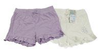 Nové - 2x bavlněné kraťasy - lila + bílé Primark