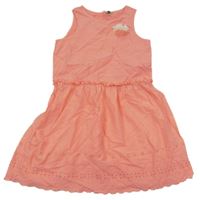 Růžové plátěné šaty s madeirou Benetton